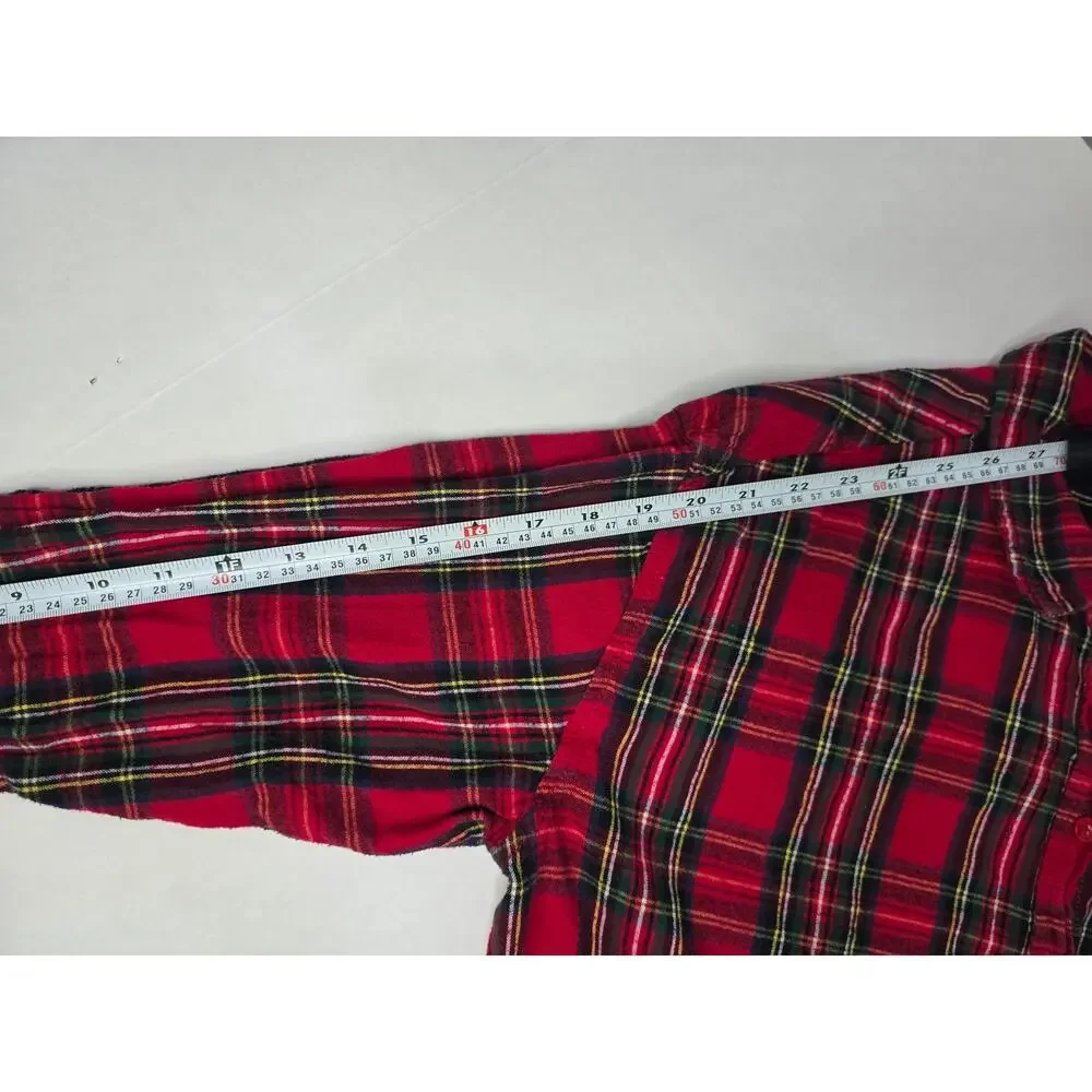 Time and Tru Red Plaid Flannel Shirt XL Cotton Button Front Tartan Fall